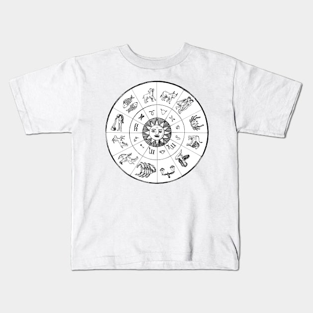 Zodiac Wheel with Sun Kids T-Shirt by WAITE-SMITH VINTAGE ART